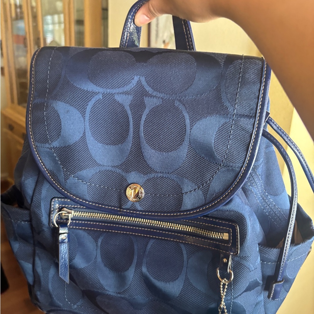 Coach Navy Blue Signature Backpack